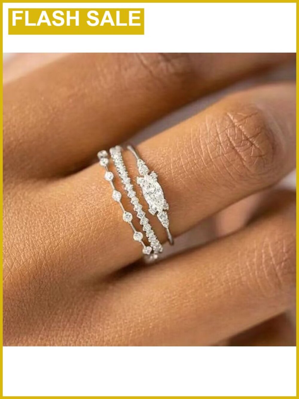 Sterling Silver Cubic Zirconia Ring Set 3PC Engagement Wedding Stackable